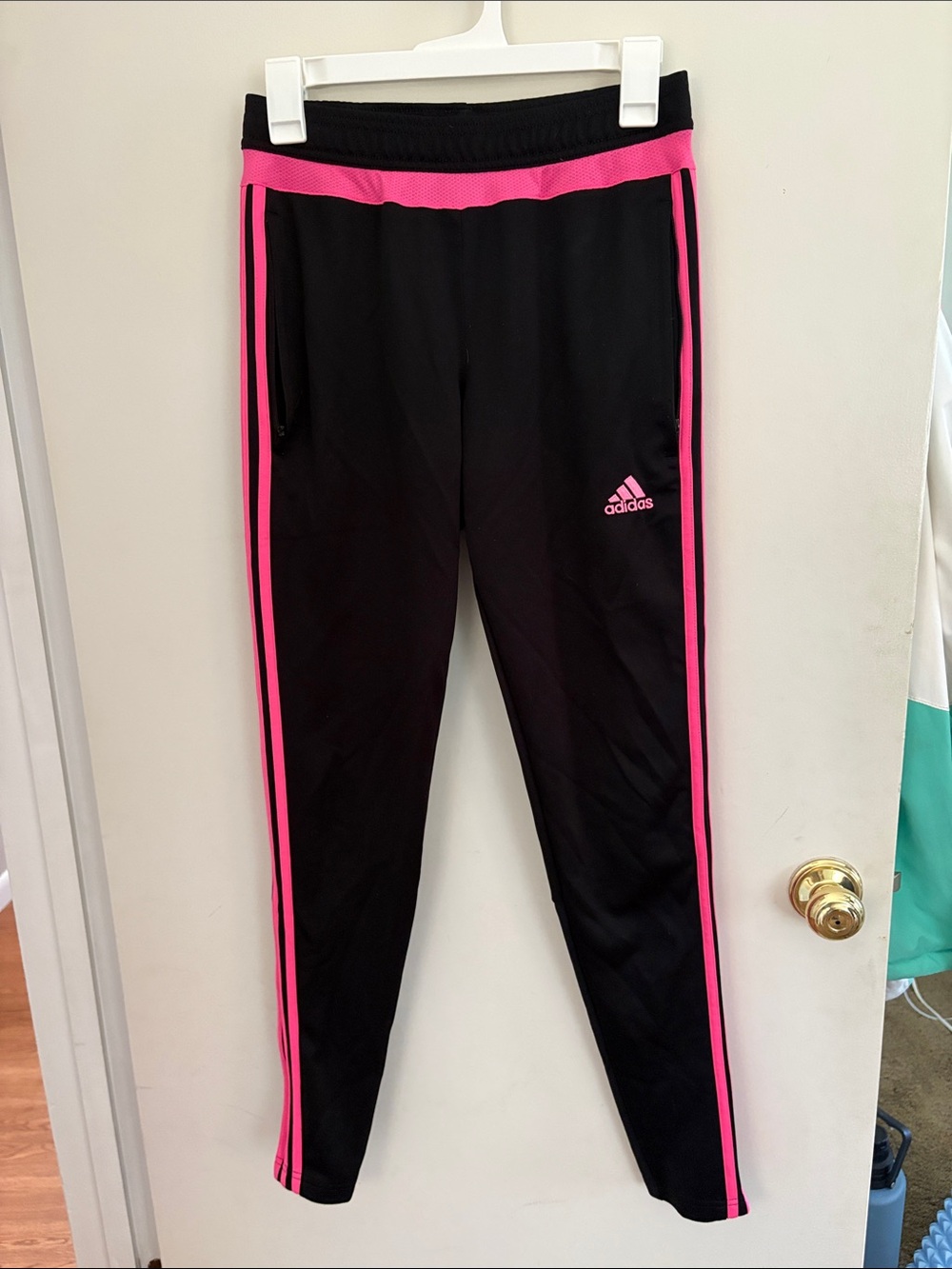 adidas Black joggers with Hot Pink Trim